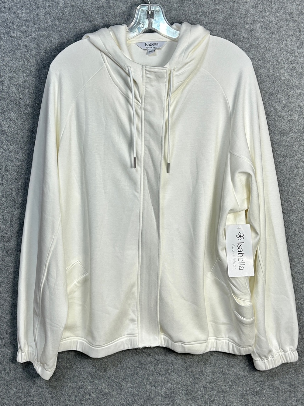 Isabella Activewear Women's 1X Cream Zip-Up Hooded Jacket Athleisure Layering
